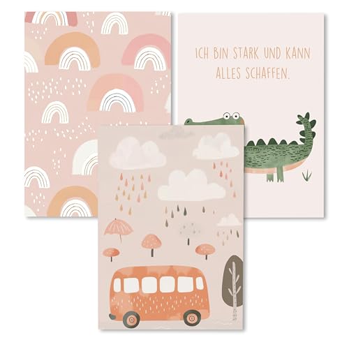 Kidsmood - Affirmationsposter für Kinderzimmer - Ermutigende bilder fürs Kinderzimmer Mädchen & Jungen – Babyzimmer Deko – Wandbilder Tiere für Kinderzimmer deko [Krokodilstark |21x30 cm ] von Kidsmood