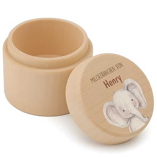 Kidsmood - Zahndose Milchzähne Mädchen & Jungen - Milchzahndose aus Holz mit Wunschnamen – Zahnbox für Milchzähne Mädchen & Jungen - Zahfee Geschenke zur Geburt (Elefant) von Kidsmood