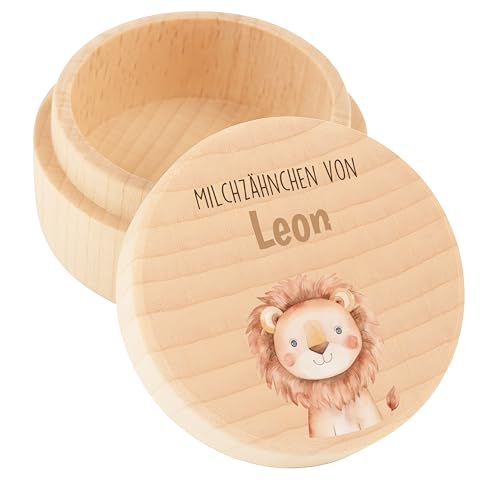 Kidsmood - Zahndose Milchzähne Mädchen & Jungen - Milchzahndose aus Holz mit Wunschnamen – Zahnbox für Milchzähne Mädchen & Jungen - Zahfee Geschenke zur Geburt (Löwe) von Kidsmood