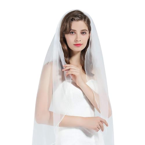 Brautschleier, Schleier kurz Schleier Elegante Braut Tüll Hochzeitsschleier Hochzeit Kurzer Schleier für JGA Hochzeit Zubehör Schleier (White, 50X80CM) von Kielsjajd
