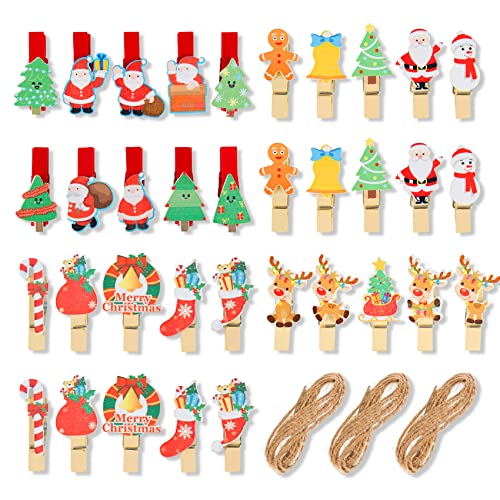 35pcs Christmas Small Clip Mini Wäscheklammern Adventskalender Klammern Holz Deko Klammern Weihnachtsklammern Clips Dekorieren von Weihnachten, Fotowänden, Postkarten, Papiertüten von Kieswan