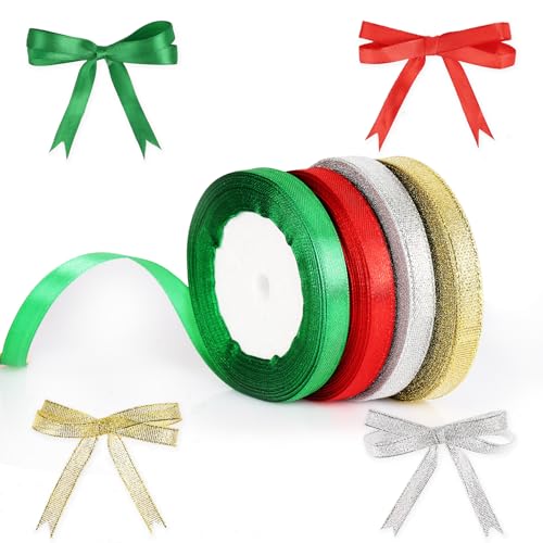 Christmas Geschenkband Weihnachten Rot/Grün/Gold/Silber 22m x 4 Rollen, 10mm Schleifenband Weihnachten Satinband, Weihnachtsschleifen Dekoband für Hochzeit Geburtstag Verpackung Basteln Dekoration Christmas Geschenkband Weihnachten Rot/Grün/Gold/Silber 22m x 4 Rollen, 10mm Schleifenband Weihnachten Satinband, Weihnachtsschleifen Dekoband für Hochzeit Geburtstag Verpackung Basteln Dekoration von Kieswan