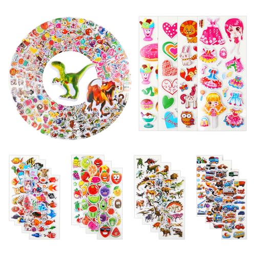 Kieyeepi Kinder Sticker 2000+ 3D Aufkleber Set mit Tieren Dinosauriern Autos Obst und mehr Mädchen Sticker Jungs für Basteln Scrapbooking Belohnung und DIY von Kievano