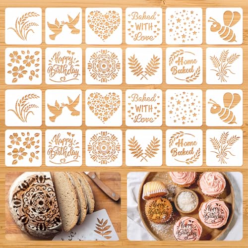 Kifmurase Brotschablonen für Sauerteig, 7,6 x 7,6 cm, Bastelbrot-Schablonen, Backform-Set, Kochschablone, wiederverwendbare Backschablonen, Kuchen, Keksschablonen, Vorlage zum Dekorieren (12 Stile) von Kifmurase