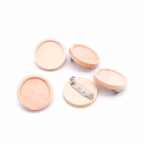 Kigauru Cabochon-Basis 10pcs fit 20 25 30 40mm Leere Holz Cabochon Brosche Basis Runde Lünette Tablett DIY Broschen Stift Rücken for Schmuckherstellung für DIY Basteln (Color : 40mm) von Kigauru
