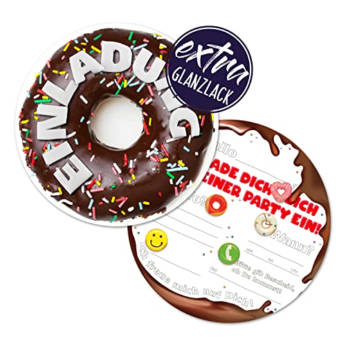 Kigebu 12 Donut Einladungskarten | lustige Einladung zum Kinder-Geburtstag für Jungen, Mädchen und Erwachsene | passend zu jeder Party (rund) von Kigebu