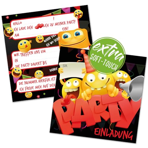 12 Einladungskarten für Geburtstag und Partys, die Smiley Karten sind die perfekten Einladungen für Mädchen und Jungen zum Kindergeburtstag und Anderen Feiern (quadratisch ohne Kuvert) von Kigebu