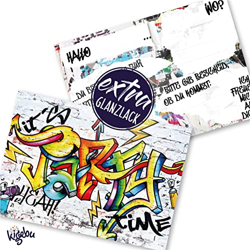 12 Einladungskarten für Geburtstag und Partys, die Graffiti Karten sind die perfekten Einladungen für Jungen und Mädchen zum Kindergeburtstag und Anderen Feiern (Bunt) von Kigebu