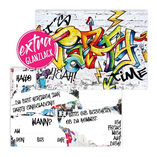 12 Einladungskarten für Geburtstag und Partys, die Graffiti Karten sind die perfekten Einladungen für Jungen und Mädchen zum Kindergeburtstag und Anderen Feiern (Graffiti ohne Kuvert) von Kigebu