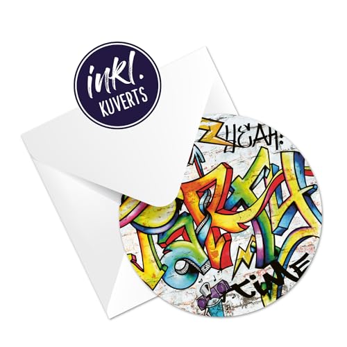 12 Einladungskarten für Geburtstag und Partys, die Graffiti Karten sind die perfekten Einladungen für Jungen und Mädchen zum Kindergeburtstag und Anderen Feiern (Einladungskarten mit weißen Kuvert) von Kigebu