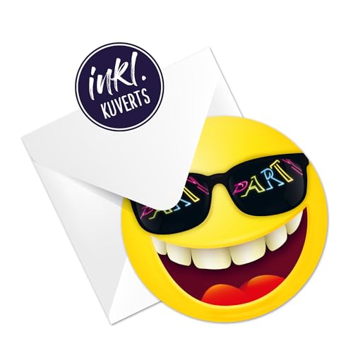 12 Smiley Einladungskarten Kindergeburtstag |das Original mit Ø 15cm und 400g/m² stabilen Papier | runde Einladung für Jungs und Mädchen (12 Einladungen mit Umschlag) von Kigebu