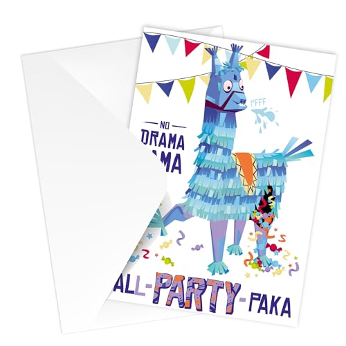 12 Lama Einladungskarten | lustige Einladung zum Kinder-Geburtstag für Jungen Mädchen und Erwachsene | passend zu jeder Party (12 Einladungskarten mit 12 weißen Kuvert) von Kigebu