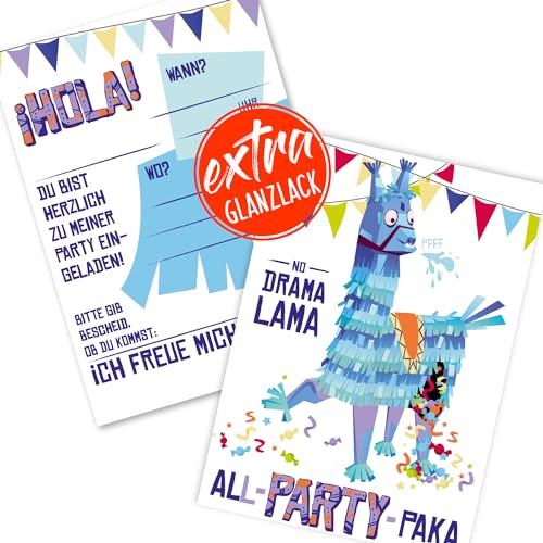12 Lama Einladungskarten | lustige Einladung zum Kinder-Geburtstag für Jungen Mädchen und Erwachsene | passend zu jeder Party (Einladungskarten ohne Kuvert) von Kigebu