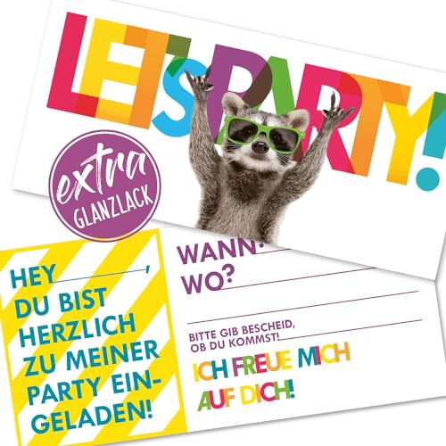 12 Racoon Einladungskarten | lustige Einladung zum Kinder-Geburtstag für Jungen Mädchen und Erwachsene | passend zu jeder Party (12 Einladungskarten ohne Kuvert) von Kigebu