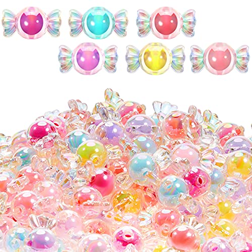 100 Stück Acryl Süßigkeiten Schleife Perlen gemischte Farben Charm Perlen glänzende Süßigkeiten Perlen süße Kawaii Perlen für Schmuckherstellung Haarband Armbänder Halskette DIY Handwerk Verzierung von Kigeli