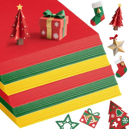 Kigeli Origami-Papier, 15,2 cm, doppelseitig, farbig, quadratisch, leicht zu falten, für Scrapbooking, Basteln, Urlaub, Halloween-Dekoration (Rot, Grün, Gelb), 300 Blatt von Kigeli