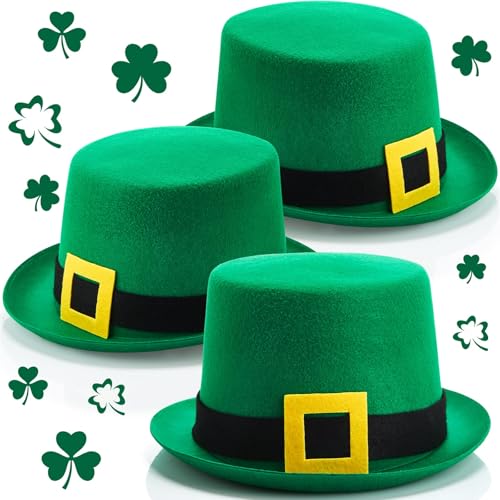 Kigeli St. Patrick's Day Zylinderhut, Amor-Kostüm, Koboldhut, grüner Hut mit Schnalle, für Erwachsene, St. Patrick's Day, Stil 2, 3 Stück von Kigeli