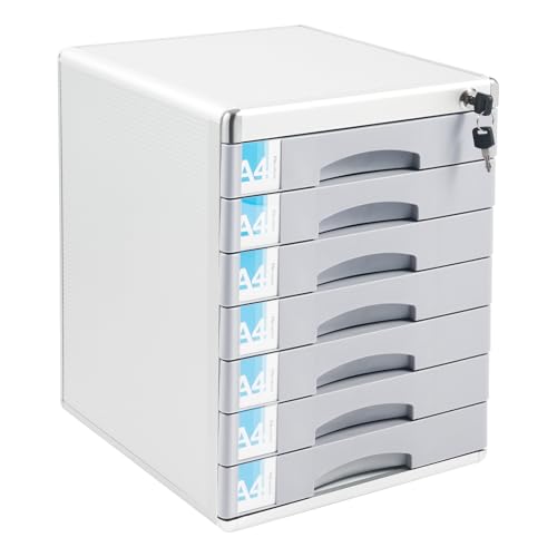 Metall Schubladenbox 7-Fach Abschließbar - Aluminiumlegierung Robust mit Mehrfachverriegelung & Beschriftungsfeldern - 40,5x30x36cm DIN A4 Dokumenten Aufbewahrung Büro Homeoffice - Schlüsselfertig von KigerNee