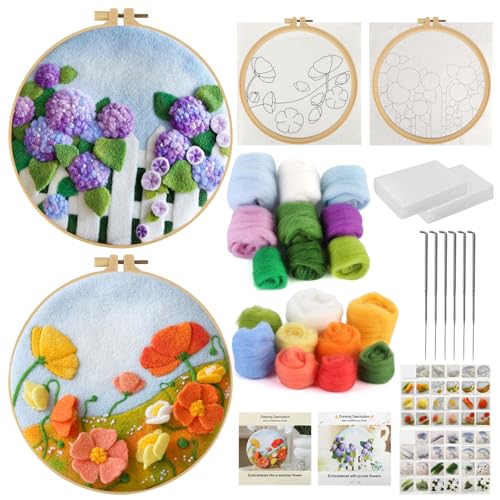 Kigift 2 Sets Nadelfilz-Set, Wollfilz-Malset für Anfänger Erwachsene, inklusive Premium-Wolle, HD-Video-Tutorials, 2 Sets von Materialien von Kigift
