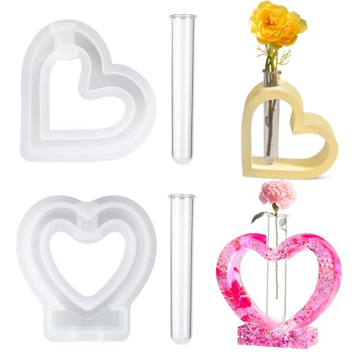 2 Stück Silikonform Herz Vase, Silikonform Vase mit 2 Reagenzgläsern, Silikonformen Gießformen Herz, Herzform Silikon Blumenvase Epoxidharz für DIY Handwerk und Hydrokulturpflanzen 2 Stück Silikonform Herz Vase, Silikonform Vase mit 2 Reagenzgläsern, Silikonformen Gießformen Herz, Herzform Silikon Blumenvase Epoxidharz für DIY Handwerk und Hydrokulturpflanzen von Kigift