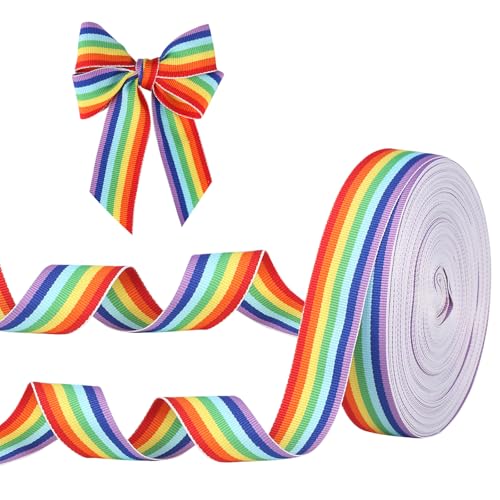 25 m Regenbogenband, doppelseitiges Ripsband, 7-farbiges Polyesterband, 25 mm Stoffband, Ripsband für Handwerk, Geschenkverpackung, Kleidungsdekoration von Kigift