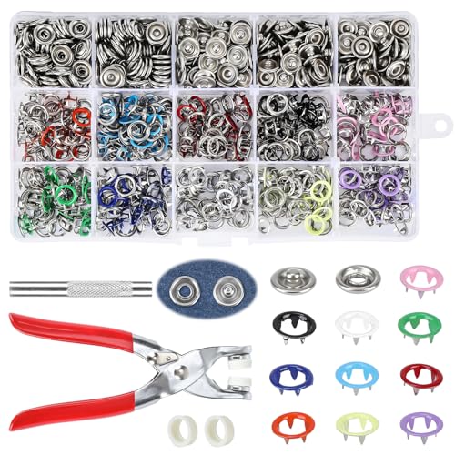 200 Sets Druckknöpfe mit Zange, Metall Druckknöpfe Ohne Nähen, 9,5mm Druckknopf Set mit Zange, Hohle und Feste Knöpfe Werkzeug für Baby-Kleidung, DIY Basteln, Näharbeiten (Silbrig) von Kigift