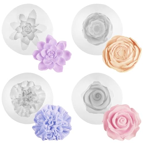 4 Stück Kerzen Silikonformen, Silikonform Blumen 3D, Rose Nelke Pfingstrose Lotus Silikonformen Gießformen, Silikon Formen zum Gießen DIY Kerze, Haus Dekoration, Kuchen Dekoration von Kigift