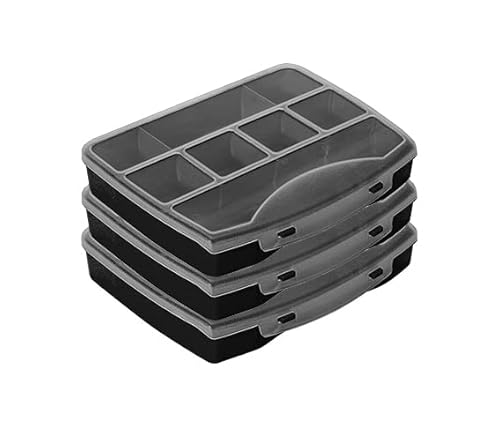 Kigima Sortierbox Kleinteilemagazin, 8 Fächer 19x16x3,5cm 3er Set Schwarz von Kigima