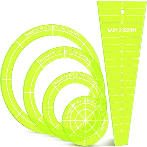Acryl-Steppschablonen, Lineal, 25,4 cm, Dresden-Tellerschablone für Quilten, Decken, Kleidung, Handwerk, DIY (Gelbgrün), 5 Stück von Kigley