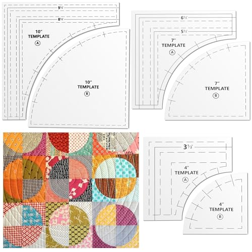 Kigley Drunkards Path Quiltvorlagen, große Quilt-Lineale und Vorlagen zum Schneiden von Mustern mit 1/4 Nahtzugabe für Bastelarbeiten, transparent, 25,4 cm, 17,8 cm, 10,2 cm, 10,2 cm, 3 Stück Kigley Drunkards Path Quiltvorlagen, große Quilt-Lineale und Vorlagen zum Schneiden von Mustern mit 1/4 Nahtzugabe für Bastelarbeiten, transparent, 25,4 cm, 17,8 cm, 10,2 cm, 10,2 cm, 3 Stück von Kigley