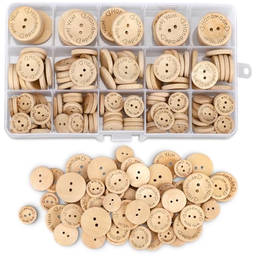 150 Stück Holzknöpfe Handmade With Love handgefertigte Knöpfe Holz 15MM 20MM 25MM, Runde Holzknöpfe Natur für DIY Handwerk, Nähen, Stricken, Basteln, Dekorationen 150 Stück Holzknöpfe Handmade With Love handgefertigte Knöpfe Holz 15MM 20MM 25MM, Runde Holzknöpfe Natur für DIY Handwerk, Nähen, Stricken, Basteln, Dekorationen von Kigniote