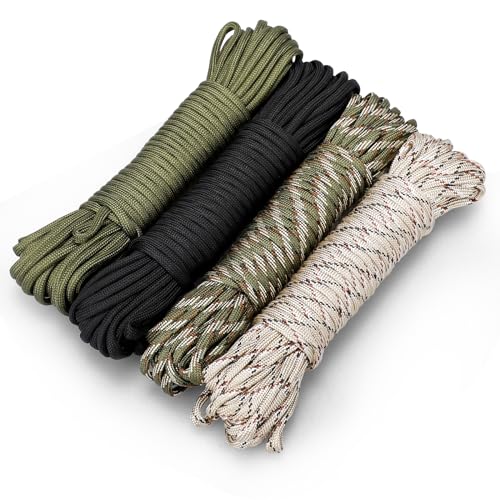 Kigniote 4 Stück Paracord 4mm x33ft/10m Paracord Schnüre Nylon Seil 7 Kern-Strängen 550 Gesamtlänge 132ft/40m für Outdoor Sport, Geeignet für Die Herstellung von DIY -Grün Schwarz Camo von Kigniote