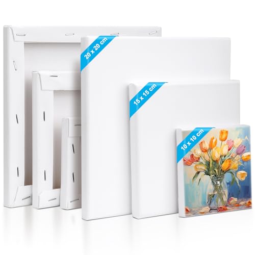 Kigniote Leinwand Set, 6 Stück Leinwand zum Bemalen 20x20,15x15,10x10 cm Keilrahmen Weiß Malen Canvas Künstlertafelbilder für Ölgemälde Acryl Leinwandpaneele für Bastler und Künstler von Kigniote