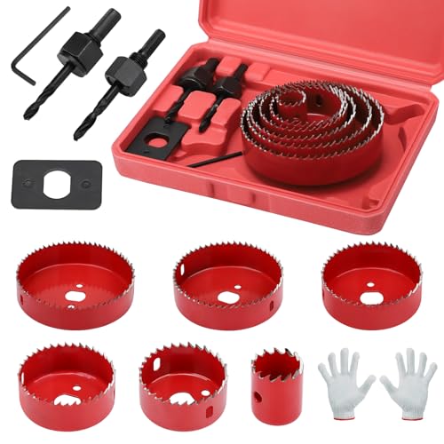 Kigniote Lochbohrer Set,11 Stück Lochsäge Set mit 6 Lochsäge 22/54/64/76/89/102mm Lochbohrer Holz Lochsägen Set Ideal zum Bohren von Weichmetall Holz PVC Platte und Kunststoffplatte von Kigniote