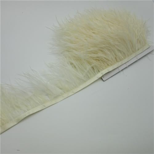 97 cm weißes Straußenfederband, Federlänge 8-10 cm, DIY-Kleidungszubehör, Beige von Kiioouu