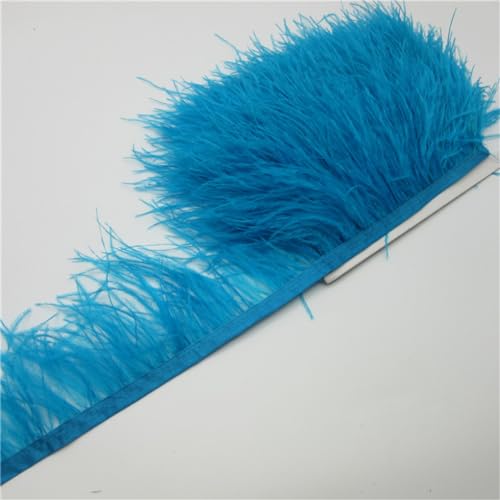 97 cm weißes Straußenfederband, Federlänge 8-10 cm, DIY-Kleidungszubehör, Seeblau von Kiioouu