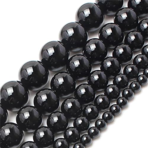 Natürliche Steinperlen, glatt, rund, schwarzer Achat, Onyx, lose Perlen für Schmuckherstellung, 3 mm, 110 Stück von Kiioouu