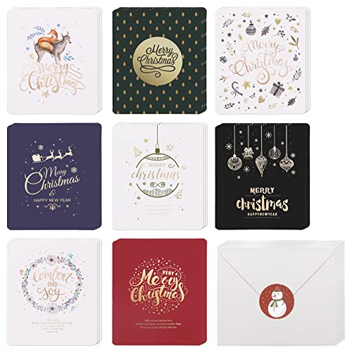 24er Weihnachtskarten Klappkarten und Umschläge, Blanko Weihnachten Grußkarten mit Sprüchen für Weihnachtsgrüße an Familie, Freunde, Kunden von Kiiwah