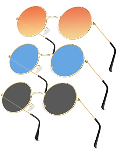 3 Paar Rund Hippie Sonnenbrille, Hippie Kostüm Brille, Retro Partybrillen Kostümzubehör Accessoires für Karneval Party Foto Requisiten Damen Herren 3 Paar Rund Hippie Sonnenbrille, Hippie Kostüm Brille, Retro Partybrillen Kostümzubehör Accessoires für Karneval Party Foto Requisiten Damen Herren von Kiiwah
