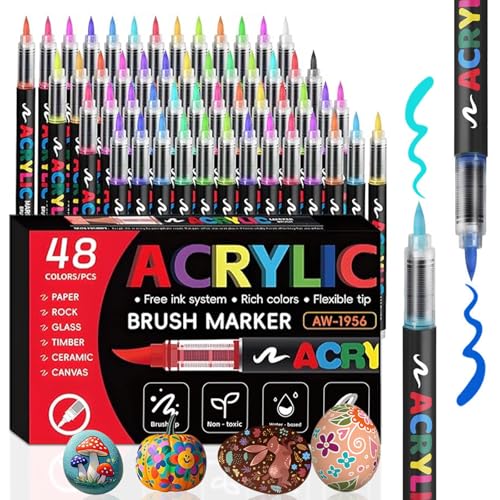Kikcrrou 48 Farben Acrylstifte für Steine Wasserfest, Acrylic Marker Set mit Weicher Pinselspitze, Schnell Trocknend und Ungiftig, Acrylic Paint Marker für Stein,Leinwand,Holz und Glas Kikcrrou 48 Farben Acrylstifte für Steine Wasserfest, Acrylic Marker Set mit Weicher Pinselspitze, Schnell Trocknend und Ungiftig, Acrylic Paint Marker für Stein,Leinwand,Holz und Glas von Kikcrrou
