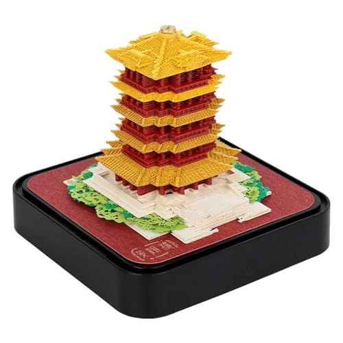 Kikumi 3D -Kalender 2024 Memo -Pad Chinesischer Gelb Kran -Turm Papier Schnitzskulptur DIY 3D -Kunst Notizblock für Home Desktop Neujahrsgeschenk von Kikumi
