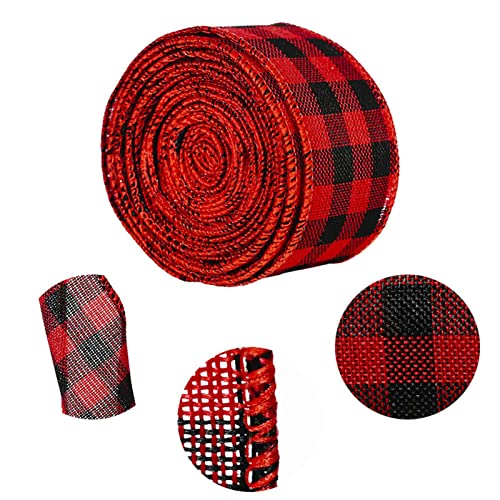 Kikumi 5pcs Rotes Schwarzes Plaidband Jeweils 6,7 Fuß Länge Cuttable DIY Plaidbanddekoration für Geschenkverpackung von Kikumi
