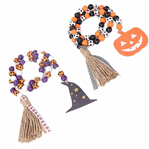 Kikumi Halloween Wood Perlen, mit Hexenhut, Fledermaus -Tag und Quasten, Kürbisgirlande für Baum, Wand, Fenster, Schönheitssalon, Schaffung von Ambiente, Foto -Hintergrundwand usw. von Kikumi