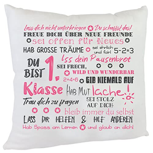 Kissen Endlich Schulkind 2022 Geschenk zur Einschulung des Erstklässlers Einschulungsgeschenk Mädchen Geschenkidee Zuckertüte (lachs) von Kilala