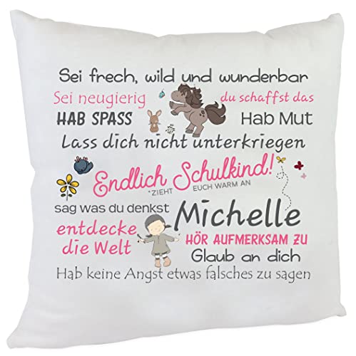 personalisiertes Kissen Geschenk zur Einschulung mit Namen ABC-Schütze Einschulungsgeschenk Mädchen (Pferd) von Kilala