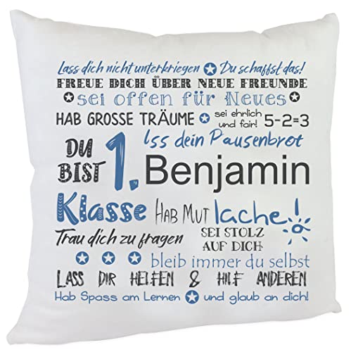 personalisiertes Kissen Geschenk zur Einschulung mit Namen des Erstklässlers Einschulungsgeschenk für Mädchen und Jungen (Junge mit Namen) von Kilala