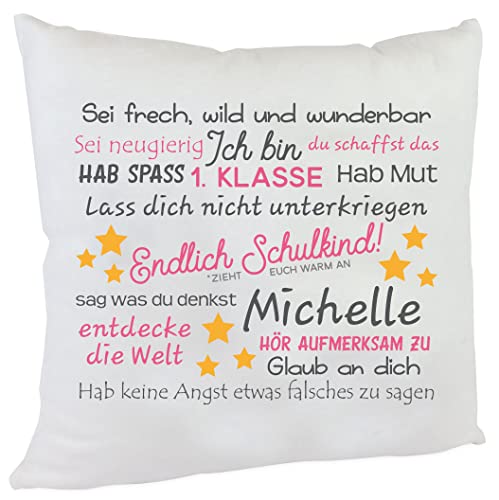 personalisiertes Kissen Geschenk zur Einschulung mit Namen des Erstklässlers Einschulungsgeschenk für Mädchen und Jungen (Mädchen) von Kilala