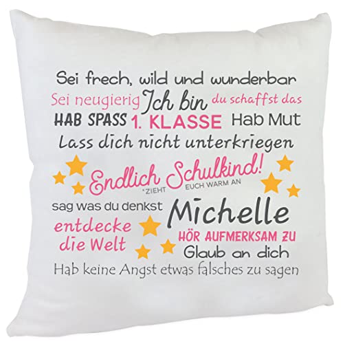 personalisiertes Kissen Geschenk zur Einschulung mit Namen des Erstklässlers Einschulungsgeschenk für Mädchen und Jungen (Mädchen) von Kilala