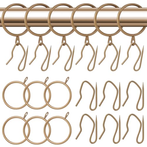 Gardinenringe aus Metall, 30 Stück und 30 Stück Metall-Vorhanghaken für Fenster, Tür, Duschvorhang, 42 mm Innendurchmesser, Champagner-Gold Gardinenringe aus Metall, 30 Stück und 30 Stück Metall-Vorhanghaken für Fenster, Tür, Duschvorhang, 42 mm Innendurchmesser, Champagner-Gold von Kilymezh