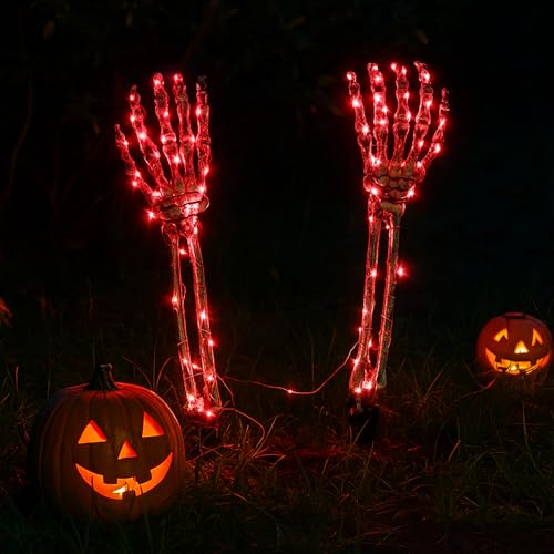 Halloween Leuchtende Skelett Hand Gartenstecker 1 Paar – LED Grusel Deko, Leuchtende Geisterhand-Friedhofsdekoration, geeignet für Gärten, Innenhöfe, Wege, Vorgärten, Rasenflächen und Outdoor(red) von Kimimara